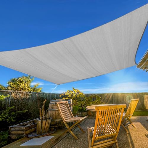 Artpuch Sun Shade Sail, 8'x12' Light Grey Rectangle, Curved Edged Commercial Grade 185GSM Permeable Outdoor Shade Cloth for Deck, Backyard, Patio (Custom Sizes Made)