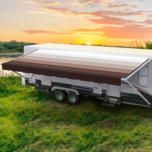 ShadePro - RV Awning Fabric Replacement - Heavy Duty Weatherproof Vinyl - Universal Outdoor Canopy for Camper, Trailer, and Motorhome Awnings - Walnut Brown - 25' (Fabric 24' 2")
