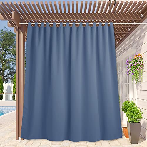 RYB HOME Waterproof Patio Curtains - 108 inches Length Outdoor Curtains for Porch Waterproof Room Darkening Privacy Shades for Corridor Pavilion Cabana Sunroom, W 100 x L 95, 1 Panel, Stone Blue