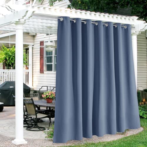 RYB HOME Extra Large Outdoor Curtains for Patio - 100 inch Wide Waterproof Room Darkening Curtains & Drapes Thermal Insulated Privacy Outdoor Shades for Porch Cabana Sunroom, W100 x L120, Stone Blue