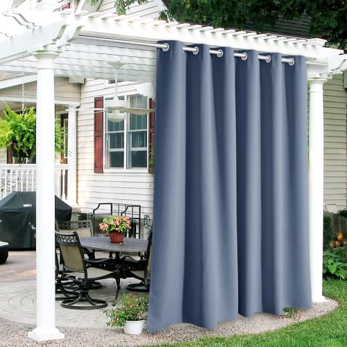 RYB HOME Waterproof Patio Curtains - Outdoor Curtains for Porch Waterproof Windproof Room Darkening Privacy Shades for Corridor Pavilion Cabana Sunroom, W 84 x L 84, 1 Panel, Stone Blue