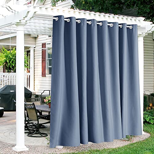 RYB HOME Outdoor Extra Wide Curtains for Patio - 120 Width Curtains Waterproof Farmhouse Decor for Sliding Glass Door Porch Gazebo Pavilion Cabana, W 120 x L 96, 1 Pc, Stone Blue