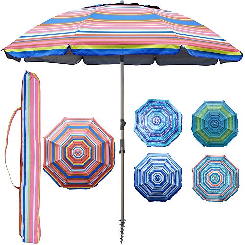 Blissun 7.2' Portable Beach Umbrella with Sand Anchor, Tilt Pole, Carry Bag, Air Vent