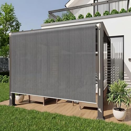 HENG FENG Outdoor Roller Shade for Patio 8'(W) x6'(H) Shades Roll up Outdoor Blinds Cordless Privacy Screen for Porch Pergola Balcony,Dark Grey