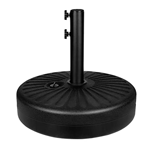 Simple Deluxe 20 Inch Fillable Market Patio Umbrella Base Stand with Holder, for Outdoor Lawn, Garden, Yard, Deck, 50lbs Weight Capacity Heavy Duty, Round, New, Black