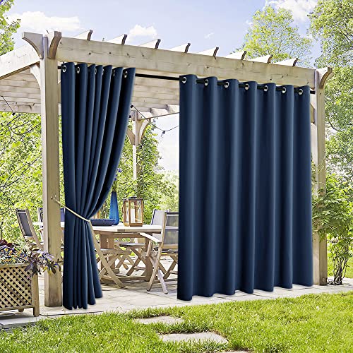 RYB HOME Extra Wide Outdoor Curtains 2 Panels - UV Protect Waterproof Privacy Outside Curtains for Patio Gazebo Balcony Lanai Pavilion Pergola Deck, Wide 105 x Long 108 inches, Navy Blue