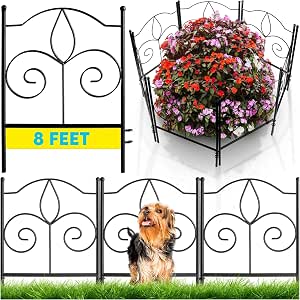 Gray Bunny Decorative Garden Fence for Dogs, Garden Fencing Animal Barrier, 7 Panels, 8ft (L) x 17in (H) No Dig Rustproof Metal Garden Fence for Flower Bed, Garden Edging Border