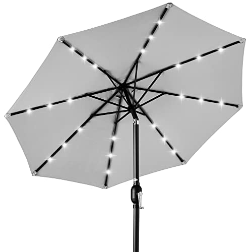 Best Choice Products 10ft Solar Polyester LED Lighted Patio Umbrella w/Tilt Adjustment and UV-Resistant Fabric - Fog Gray