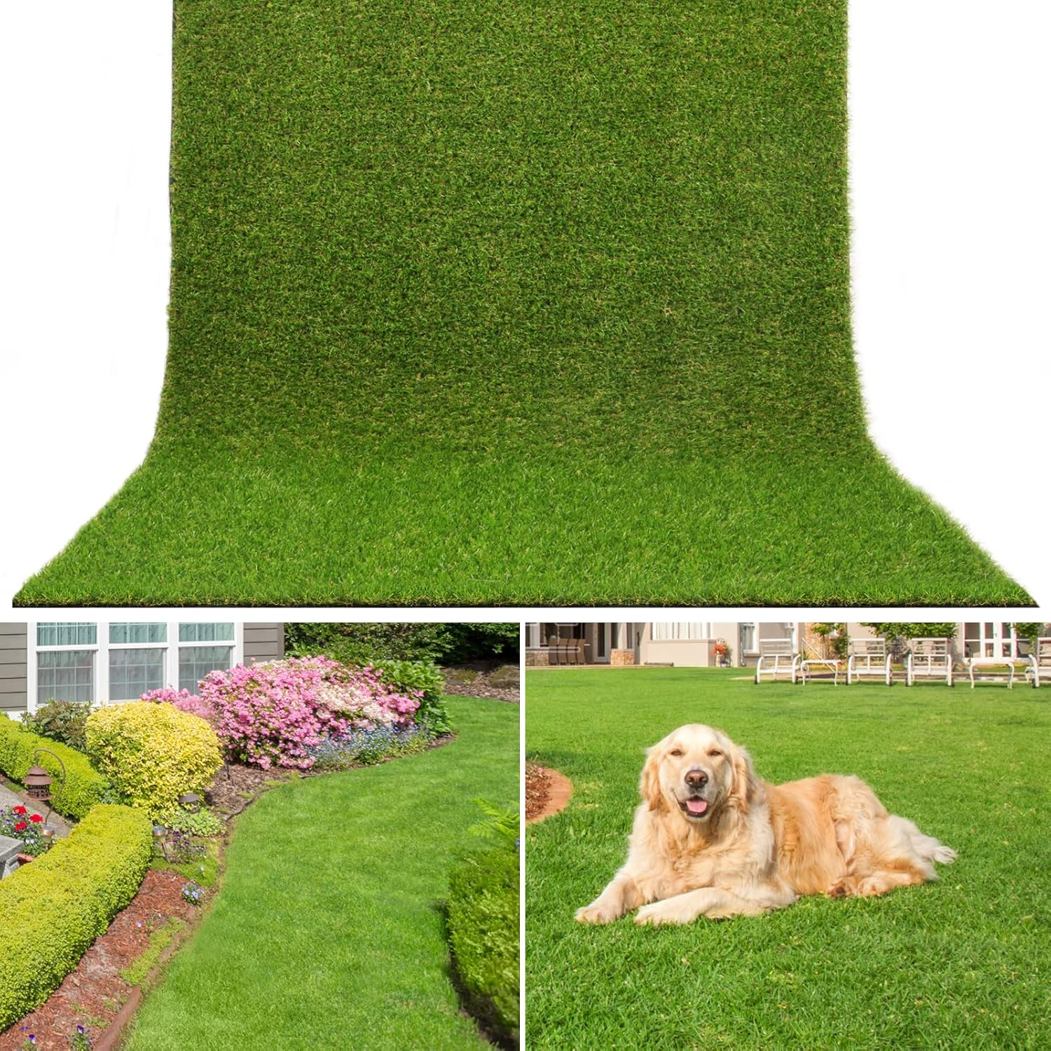 AYOHA 6 FT x 44 FT Artificial Grass, Synthetic Realistic Fake Turf Grass Thick Lawn Pet Turf, Astroturf Rug Carpet for Indoor/Outdoor Landscape Balcony Patio Decor, Easy to Clean with Drain Holes