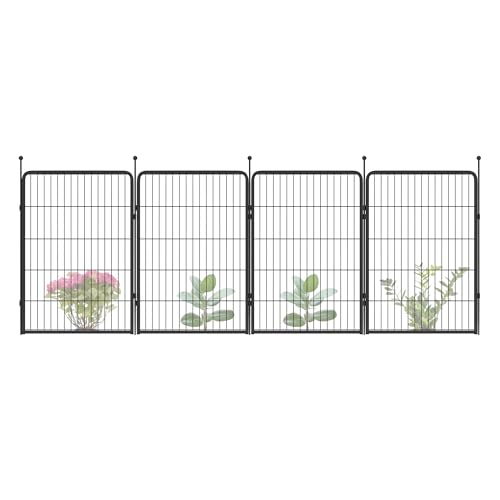 FXW Garden Fence Outdoor for The Yard  40in(H) x 9.1ft(L) Heavy Duty Metal Animal Barrier for Dog and Rabbit, Decorative Dog Fence, 4 Panels, Black