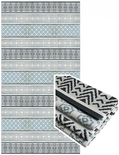 BalajeesUSA Outdoor Rug - 9x18 Grey, Teal, Reversible Recycled Plastic Straw Outdoor Patio Rugs Clearance Waterproof Large RV Camper Mats 7087