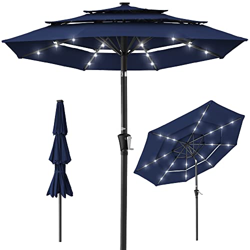 Best Choice Products 10ft 3-Tier Solar Patio Umbrella (Navy Blue)