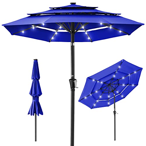 Best Choice Products 10ft 3-Tier Solar Patio Umbrella (Resort Blue)