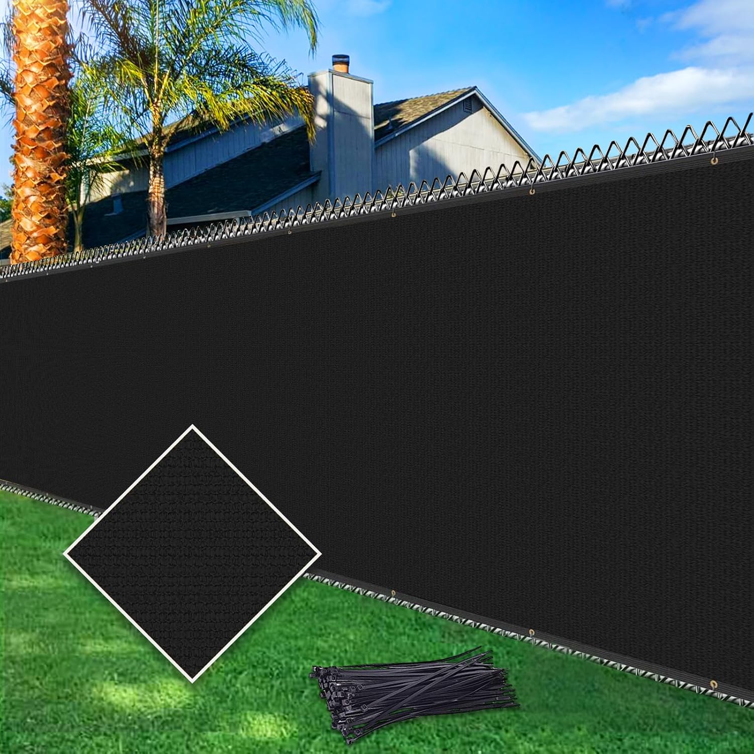 5ftx25ft Privacy Fence Screen Heavy Duty 170 GSM Windscreen & Dustproof Fabric Privacy Screen Covering Mesh Fencing for Outdoor Patio, Balcony, Pool Deck, Black