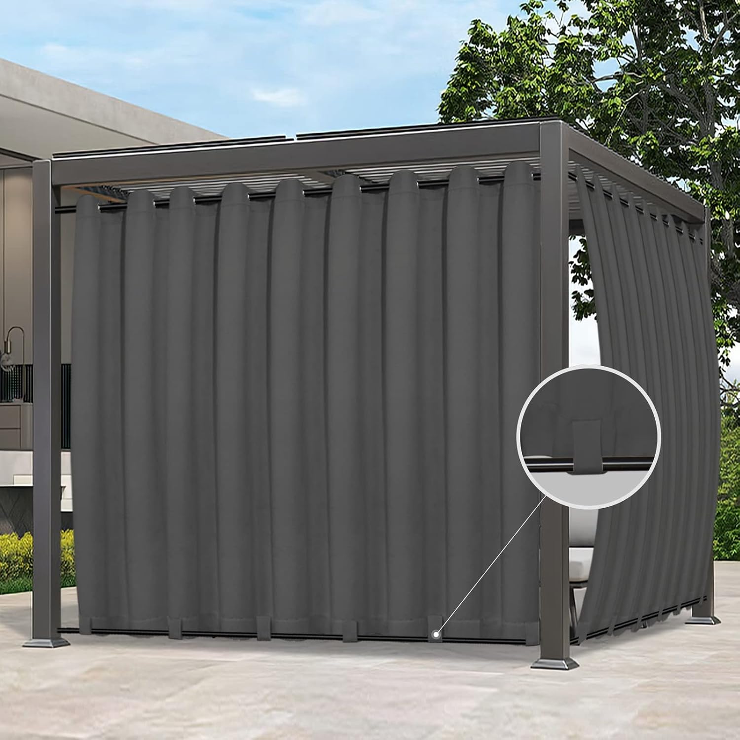 Easy-Going Outdoor Curtains Waterproof Windproof Weatherproof Curtain for Patio, Cabana, Porch, Pergola and Gazebo, Grommet Top and Tab Bottom Drape, 1panel, 150x84 inch, Grey