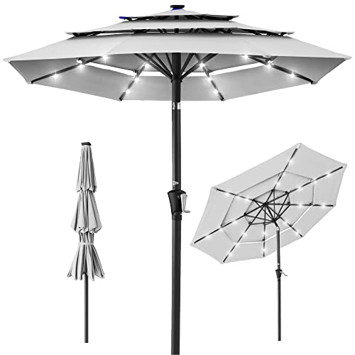 Best Choice Products 10ft 3-Tier Solar Patio Umbrella (Fog Gray)