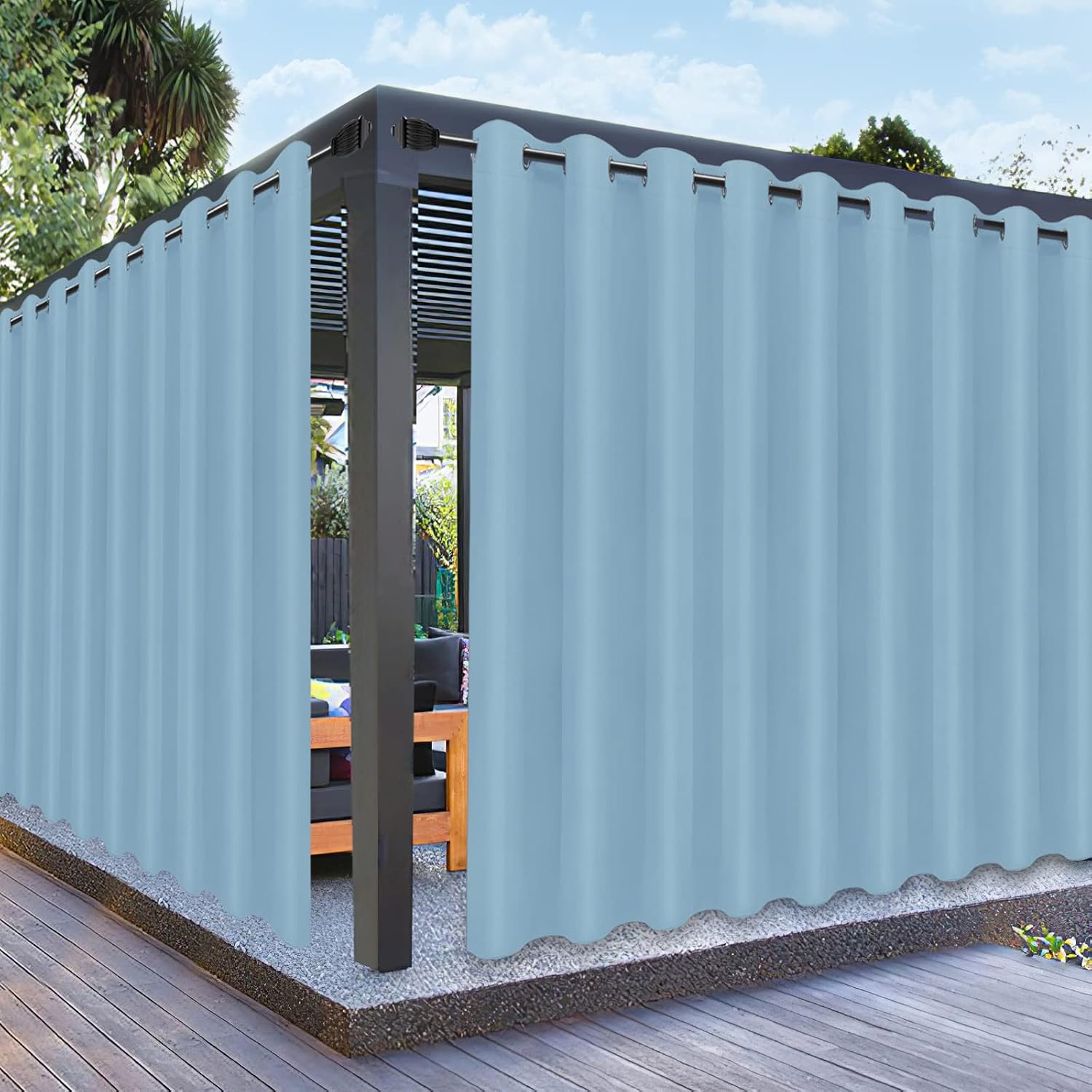 PureFit Outdoor Curtains for Patio Waterproof Weatherproof, UV and Fade Resistant Outside Curtains for Gazebo, Front Porch, Pergola, Sun Blocking Privacy Curtain, 150W x 84L inch, 1 Panel, Sky Blue