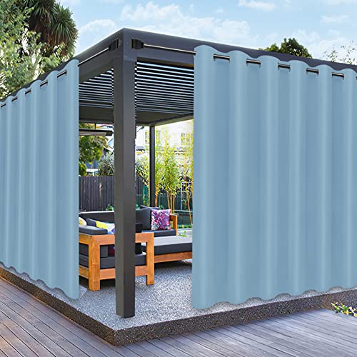 PureFit Outdoor Curtains for Patio Waterproof Weatherproof, UV and Fade Resistant Outside Curtains for Gazebo, Front Porch, Pergola, Sun Blocking Privacy Curtain, 100W x 84L inch, 1 Panel, Sky Blue