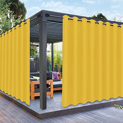 PureFit Outdoor Curtains for Patio Waterproof Weatherproof, UV and Fade Resistant Outside Curtains for Gazebo, Front Porch, Pergola, Sun Blocking Privacy Curtain, 120W x 95L inch, 1 Panel, Yellow