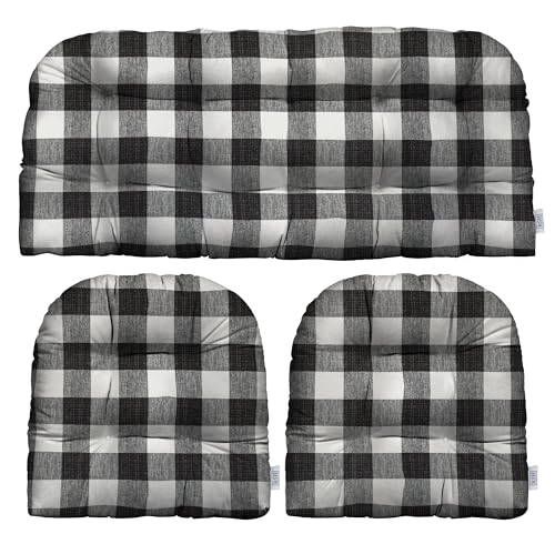 RSH DECOR Wicker Tufted Cushion Set (Buffalo Plaid)