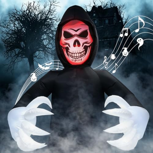 7.7FT Inflatables Grim Reaper, Halloween Giant Scary Blow Up Decoration with Sound Source LED Lights Stakes for Outdoor Yard Lawn Garden Party