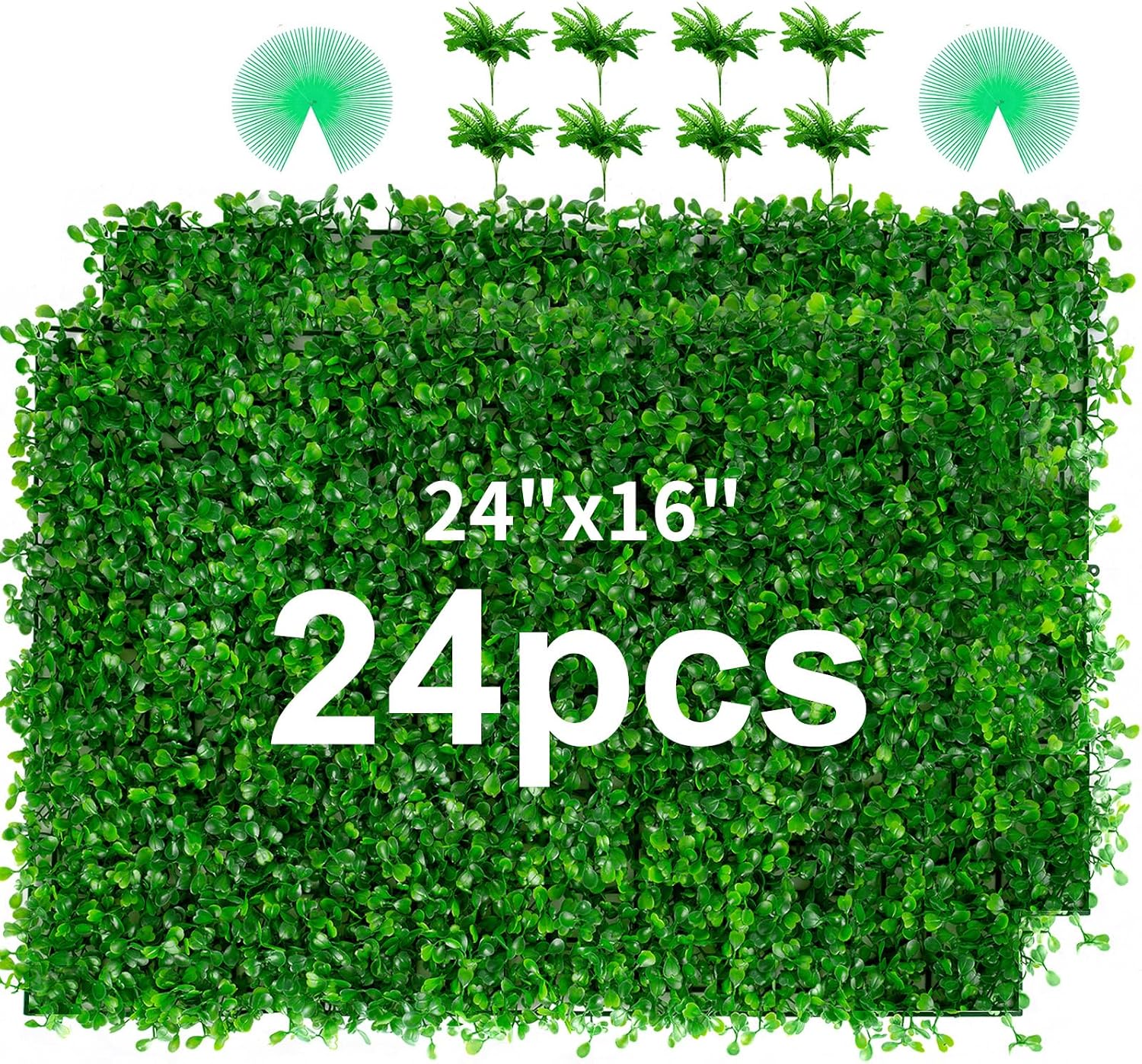 24PCS Boxwood Panels, 24"x16" Artificial Boxwood Hedge Panels, Grass Wall Panels, UV Protected Suitable for Garden, Fence, Backyard Wall Decoration