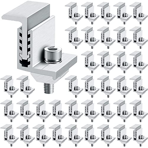 Zhengmy Solar Panel End Clamp Mounting Z Bracket Mid Clamps Aluminum Rail End Clamps Clips Adjustable Panels Grounding Gutter Kit for Pv Mounting System Install Hardware Fasteners Accessory(40 Pack)