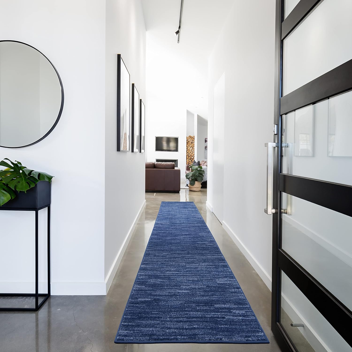 Nourison Home Essentials Indoor/Outdoor Navy Blue 2'2" x 20 Area Rug, Easy Cleaning, Non Shedding, Bed Room, Living Room, Dining Room, Backyard, Deck, Patio (2x20)