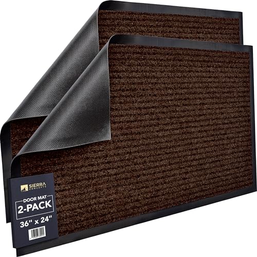Sierra Concepts 2-Pack Front Door Mat - Large 36 x 24 Welcome Indoor Outdoor Entryway Mats for Shoe Scraper, Ideal for Inside Outside High Traffic Area, Dark Brown