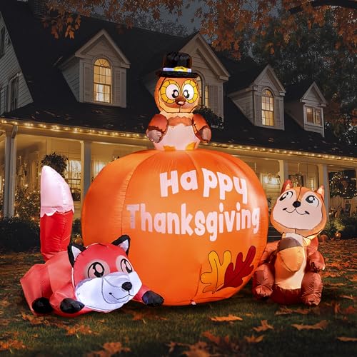 Joiedomi 6 FT Tall Thanksgiving Inflatable Turkey on Pumpkin