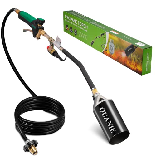 Propane Torch Burner Weed Torch High Output with 10FT Hose,Heavy Duty Blow Torch with Flame Control and Turbo Trigger Push Button Igniter,Flamethrower for Garden Wood Ice Snow Road(black)