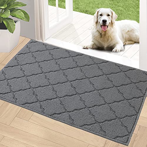 Timo Indoor Doormat, Front Door Mat 36"x59" Absorbent Rubber Backing Non Slip Door Mats, Machine Washable Resist Dirt Low Profile Rugs for Entryway, Front Door Rugs Indoor for Muddy Wet Shoes, Grey