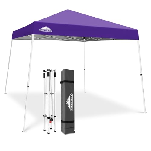 EAGLE PEAK 10x10 Slant Leg Pop-up Canopy Tent Easy One Person Setup Instant Outdoor Beach Canopy Folding Portable Sports Shelter 10x10 Base 8x8 Top (Purple)