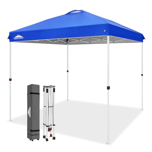 EAGLE PEAK Pop Up Canopy Tent with Wheeled Carry Bag, 8 Stakes, 4 Ropes, Easy Set Up Tent Canopy, 8x8 ft, Blue