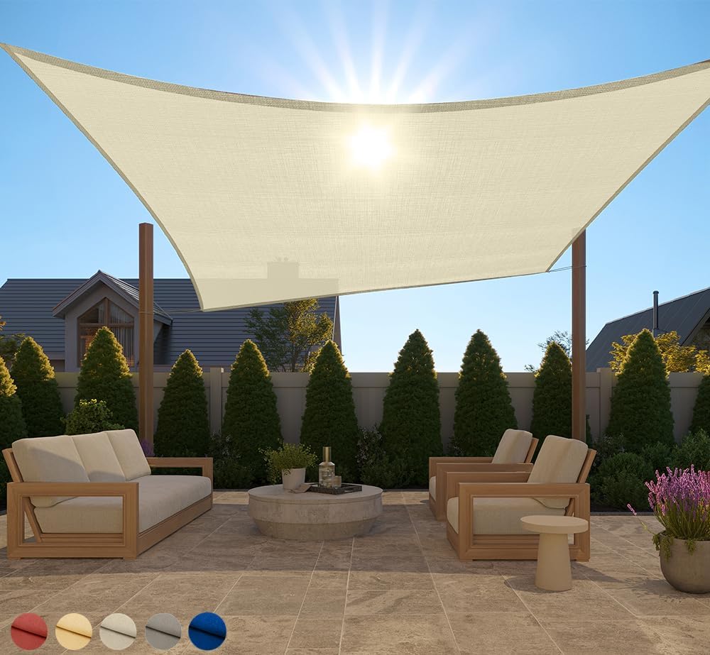 GORILLA GRIP Heavy Duty Sun Shade, UV Protection Fade Tear and Rust Resistant Rectangle Sunshade Canopy, Curved Edges Blocks Sunlight, Breathable Sail, Outdoor Patio, Lawn Garden 10x13 FT Butter Cream