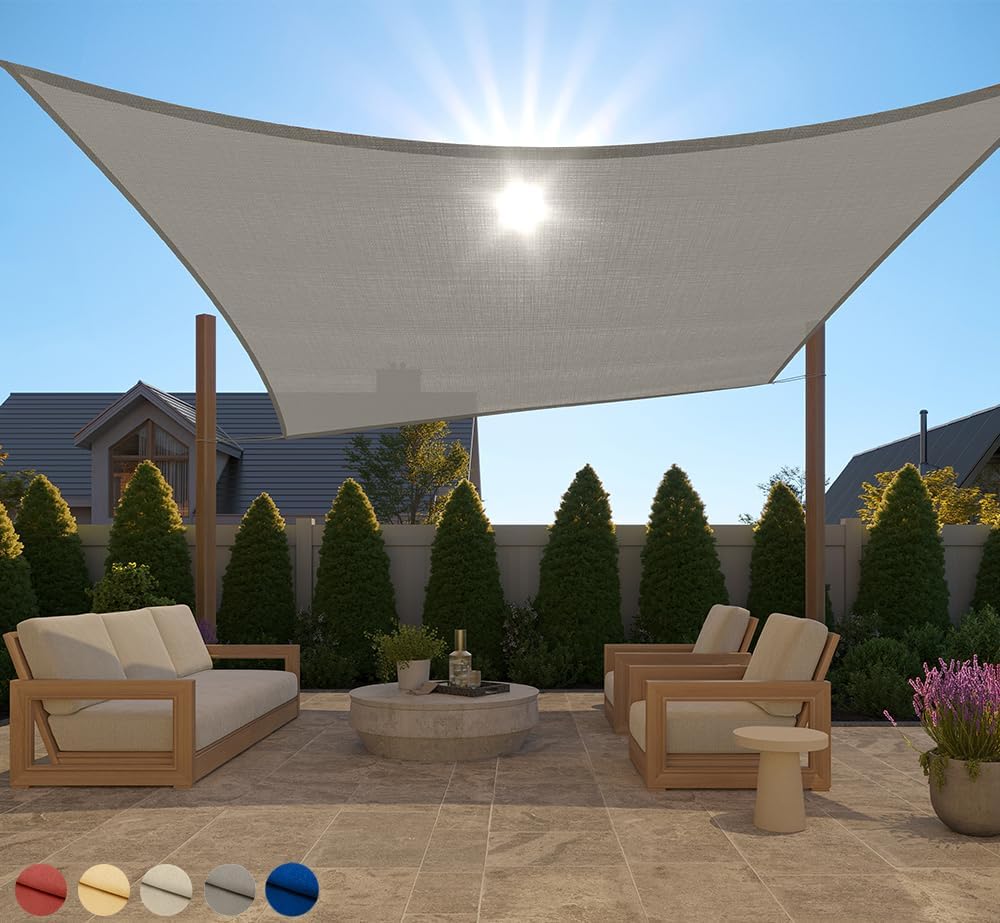GORILLA GRIP Heavy Duty Sun Shade, UV Protection Fade Tear and Rust Resistant Rectangle Sunshade Canopy, Curved Edges Blocks Sunlight, Breathable Sail, Outdoor Patio, Lawn Garden 10x13 FT Gray