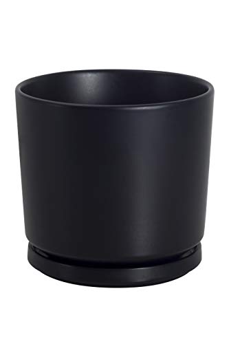 Ekirlin 7 inch Plant Pots,Ceramic Flower Planters Indoor,Modern Succulents Containers with Drain Hole Saucer,Decorate Home,Office & Outdoor (Black)