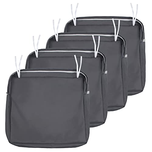 NettyPro Patio Cushion Covers Replacement Set 4 Water Repellent UV Resistant Outdoor Chair Seat Cushion Slipcover with Zipper and Tie, 24 x 22 x 4 Inch, Grey