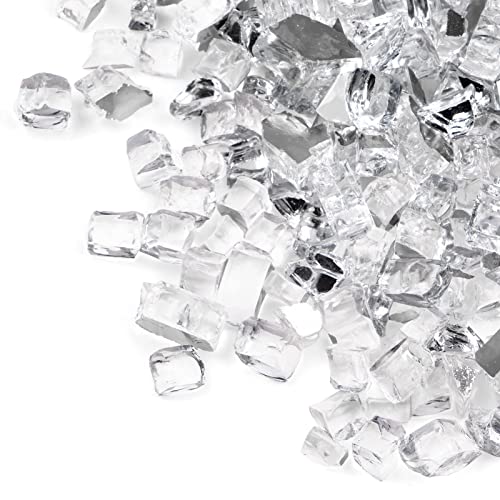 GASPRO 20 lbs Clear Fire Glass for Fire Pit Table, Reflective Gas Fireplace Glass Rocks, Gorgeous, 1/2 Inch