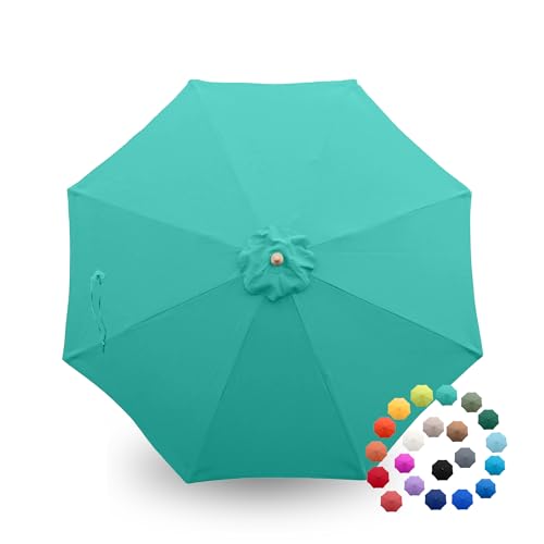 Formosa Covers - 9ft Market Patio Umbrella Replacement Canopy - 8 Ribs Top Canvas - Premium Olefin 300D UV Protective and Water Resistant Umbrella Fabric - Premium Quality Replacement Canopy Cover ONLY (Turquoise)