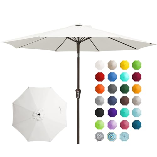 JEAREY 9FT Outdoor Patio Umbrella Outdoor Table Umbrella with Push Button Tilt and Crank, Market Umbrella 8 Sturdy Ribs UV Protection Waterproof for Garden, Deck, Backyard, Pool (Creamy-white)