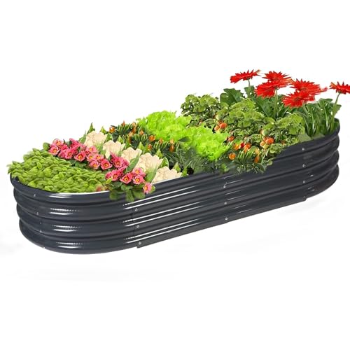 Raised Garden Bed Galvanized Planter Box Outdoor, Rot-Resistant Metal Garden Bed Planter for Vegetables Flower Herb (3- Grey)