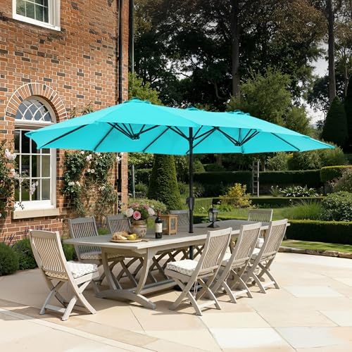 SUPERJARE 13FT Outdoor Umbrella for Patio, Double sided Pool Umbrellas with Fade Resistant Canopy, Large Table Umbrella for Deck, Market, Backyard - Light Blue