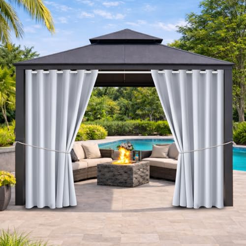 Outdoor Indoor Curtains W84 x L108 for Patio - Weather-resistant Window Panels Privacy Protect Grommet Top Thermal Insulated Home Curtain for Porch Pergola Lawn Garden Hot Tub Area (2 Panels)
