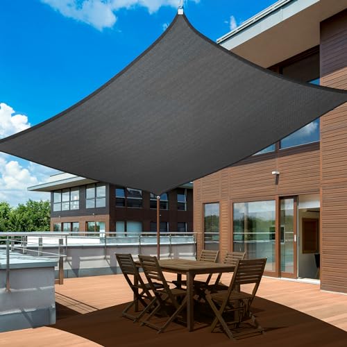 UIRWAY Sun Shade Sail 12x16FT Rectangle Canopy, 95% UV Block, 185GSM Breathable Sunshade for Patio, Garden, Pergola, Backyard - Anthracite