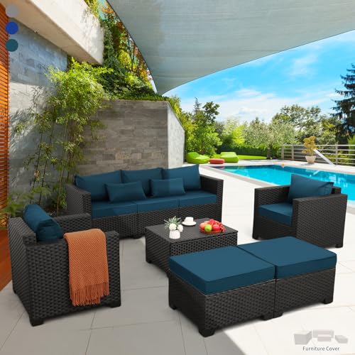 Rattaner 6‑Piece Couch Set (Peacock Blue)