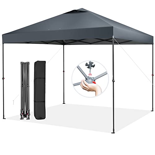 Tangkula 10x10 Ft Pop Up Canopy, Easy Set-up Instant Tent with Center Lock, Carry Bag, Rotatable Feet, 8 Stakes, 4 Ropes, Outdoor Canopy Tent for Beach, Camp, Patio, Market (Blue)