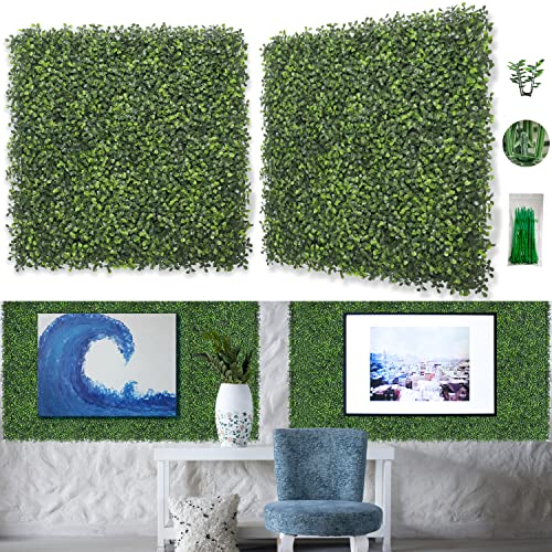 Bybeton Artificial Boxwood Grass Wall Panels,20"x 20"(10Pcs) UV-Anti Grass Backdrop& Greenery Wall Panels for Indoor Outdoor Privacy Protected and Garden, Balcony,Privacy Fence Screen Decor