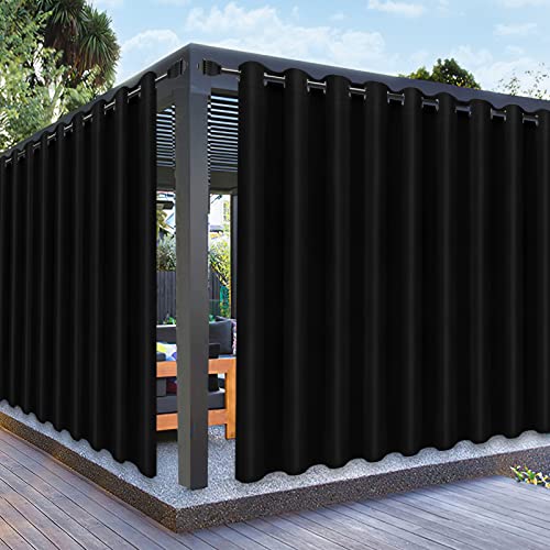 PureFit Outdoor Curtains for Patio Waterproof Weatherproof, UV and Fade Resistant Outside Curtains for Gazebo, Front Porch, Pergola, Sun Blocking Privacy Curtain, 150W x 84L inch, 1 Panel, Black