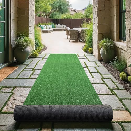 Ottomanson Artificial Grass Turf 2'7" x 14' Indoor Outdoor Faux Grass Rug with Drainage Holes, Customizable with Extra Long Size Options, Perfect for Patio Lawn Balcony Weddings Photoshoot Backdrop